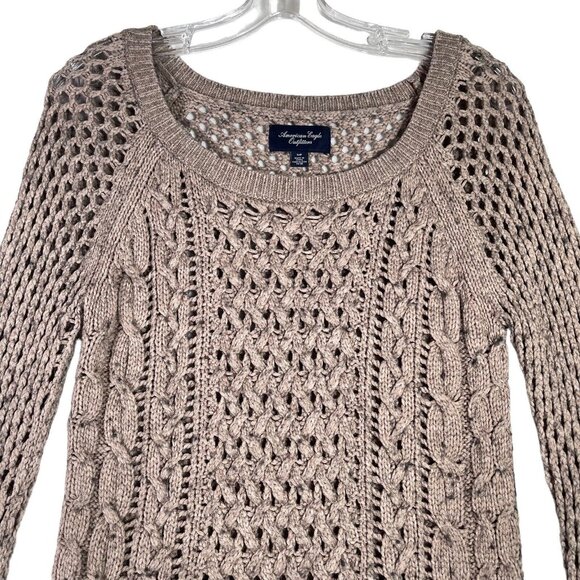 American Eagle Outfitters Sweater Womens Sz S Beige Cable Knit Pullover Stretch - Picture 2 of 9